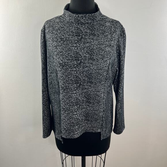 CLARA SUN WOO Black White Sweater Top Long Sleeve Mock Neck Pullover Sz Large L - Picture 2 of 9